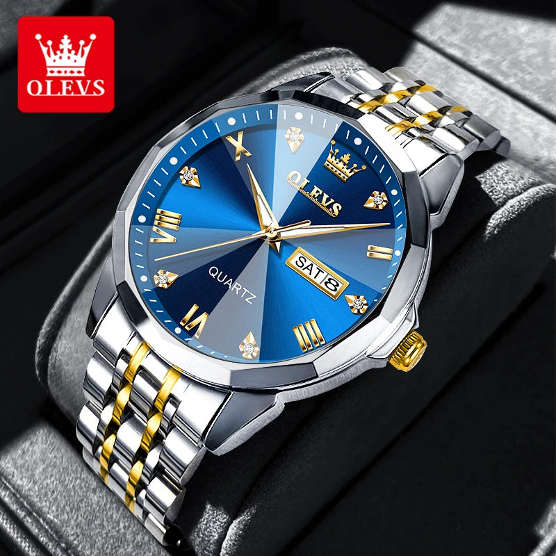 OLEVS 9931 Brand Original Authentic Watches for Man Luxury Gift Box Steel Belt Double Calendar Quartz Female and Male Expression Couple Models