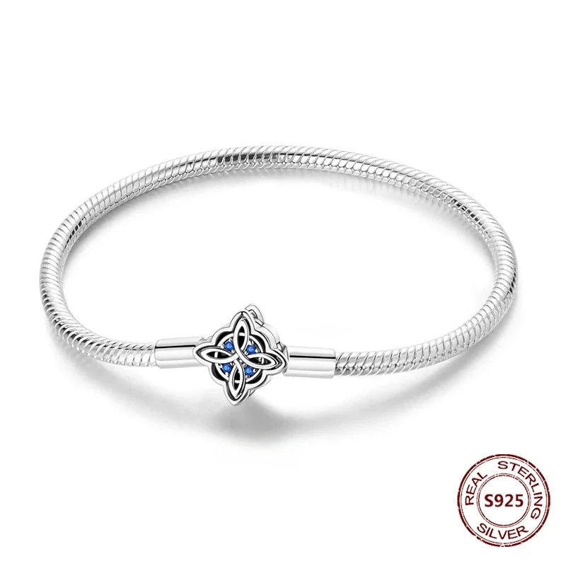 Silver 925 Bracelet Original Bracelets Colorful Zircon Heart Flower Cat Snake Chain For DIY Charms 17-20CM Luxury Jewelry Gifts mbzr