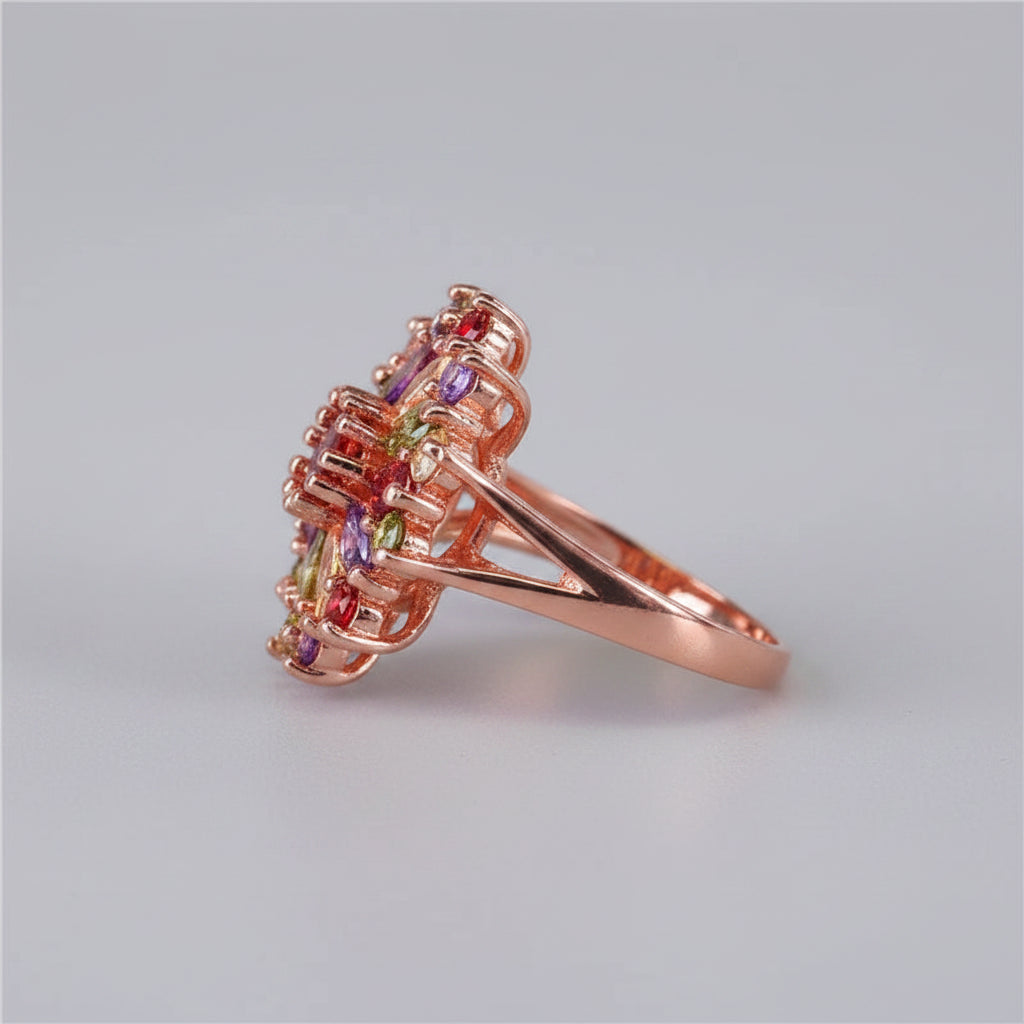 Rose Gold Diamond Rainbow Ring Silver Retro Fine Jewelry