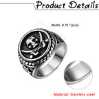 BONISKISS Vintage Pirate Signet Double Knife Death Skull Rings Men's Stainless Steel Biker Amulet Jewelry Gift Drop Shipping