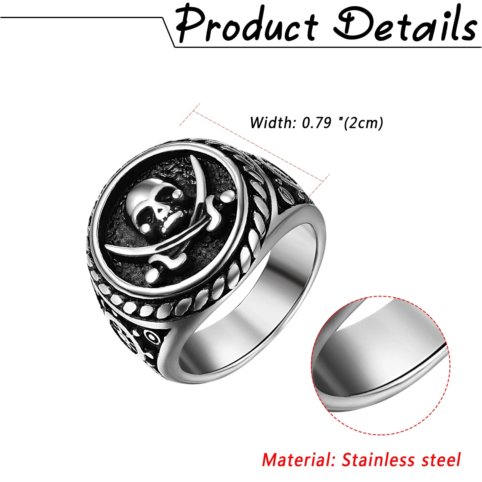 BONISKISS Vintage Pirate Signet Double Knife Death Skull Rings Men's Stainless Steel Biker Amulet Jewelry Gift Drop Shipping