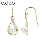 OXTAO Infinity D Moissanite Dangle Hook Earrings for Women 8mm Natural Freshwater Pearl Earrings Wedding Jewelry Gift 14K Gold Filled