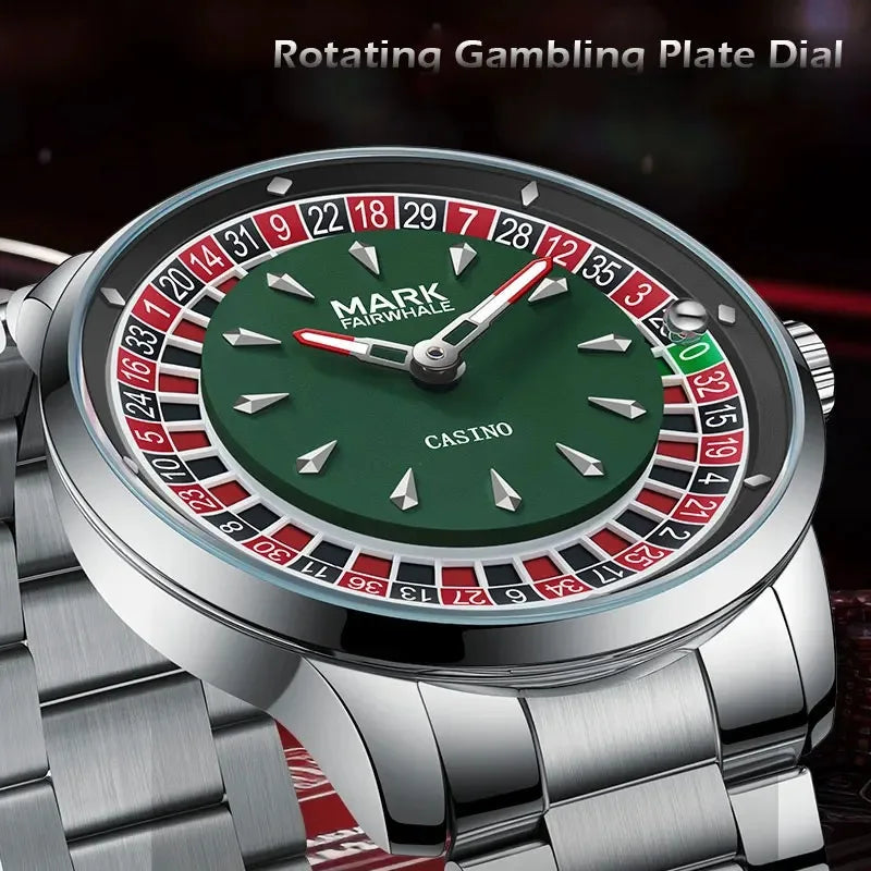 Mark Fairwhale Casual Leather Strap Dial Rotatable Roulette Watch Dial Men's Wristwatch Quartz Fashion Wristwatch Wrist Watches for Man