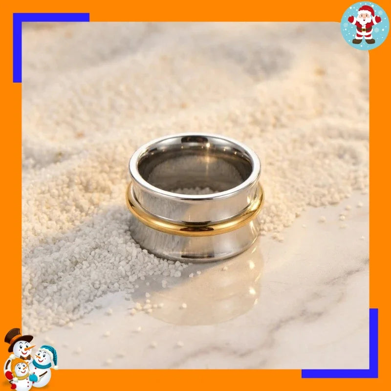Minimalist Two-color Wide-edge Ring Commuting Versatile Titanium Steel Gold and Silver Contrasting Color Non-fading Ring
