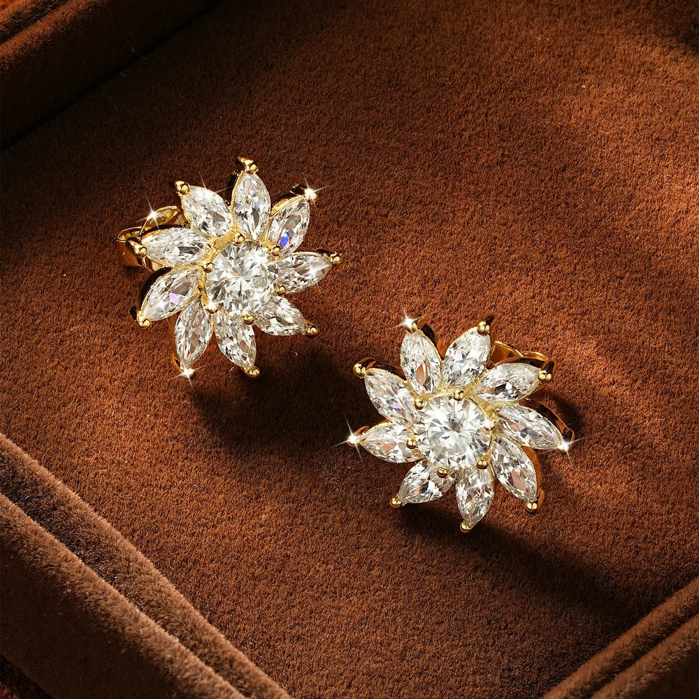 OXTAO Sparkling Sunflower Stud Earrings for Women 14K Gold Filled Moissanite&Zircon Flowers Earrings Wedding Party Jewelry Gift