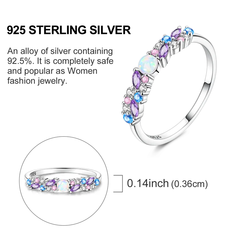 Original 925 Sterling Silver Ring Colorful Diamonds Cubic Zircon Finger Ring for Women
