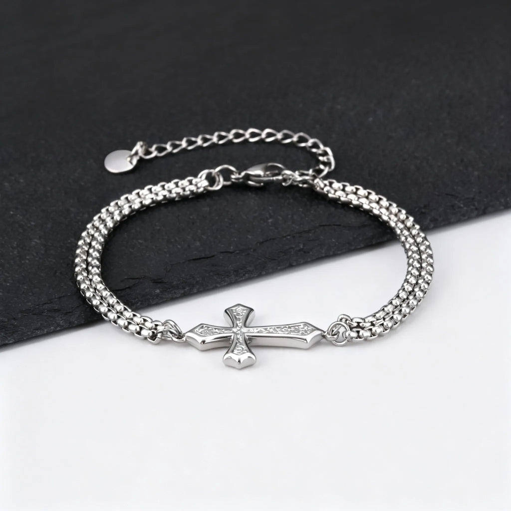 Cross Bracelets Stainless Steel Multi Layer Chain Wristband Casual Jewelry for Men