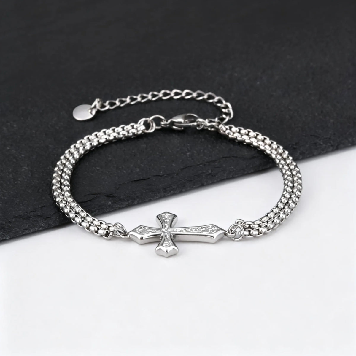 Cross Bracelets Stainless Steel Multi Layer Chain Wristband Casual Jewelry for Men