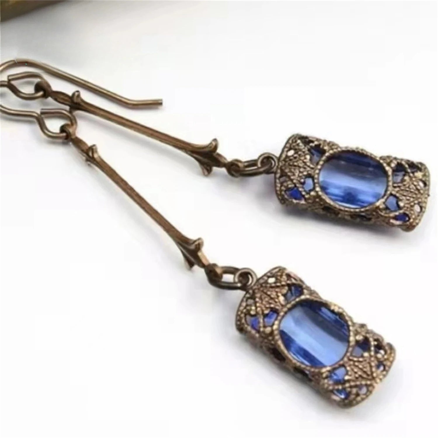 Long Tassel Dangle Earrings Vintage Copper Crystal Green Gemstone Drop Earrings for Women Elegant Bohemian Jewelry Wedding Party