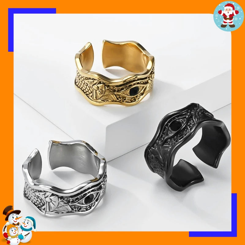 Hot Selling Ancient Egypt Eye of Horus Ring Anubis God Literary Retro Titanium Steel Hand Jewelry