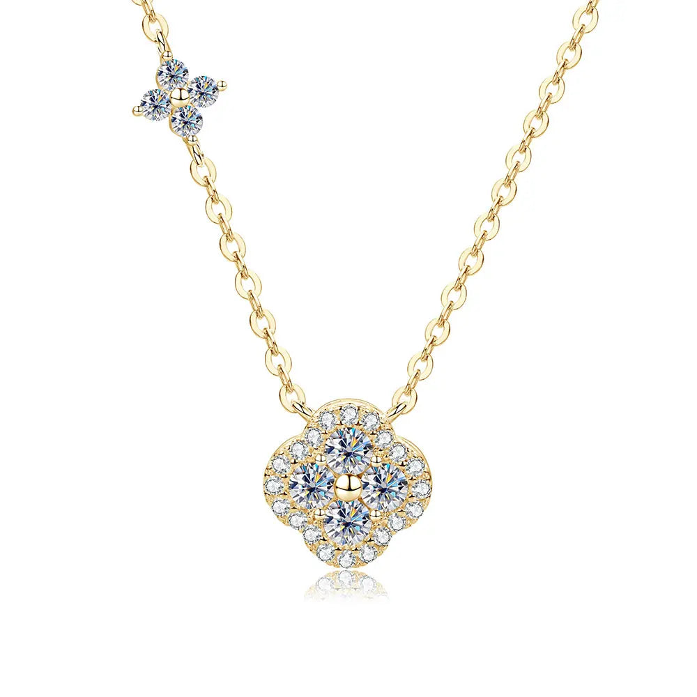 OXTAO 14K Gold Filled Clover Pendant Necklace 3mm D Color VVS1 Sweet Moissanite Four-leaf Flower Jewelry for Women Girls Birthday Gift