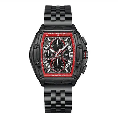 Mark Fairwhale  Tonneau Large size  multi-dial Quartz Men's Watch Waterproof Calendar Silicone Alloy Strap Sport Watches for man mbzr