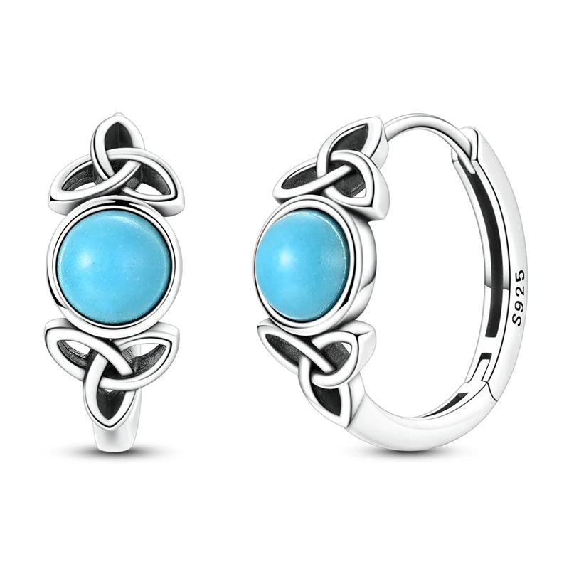 Original 925 Sterling Silver Unique Design Celtic Knot Blue Turquoise Hoop Earrings For Women Jewelry Gift mbzr
