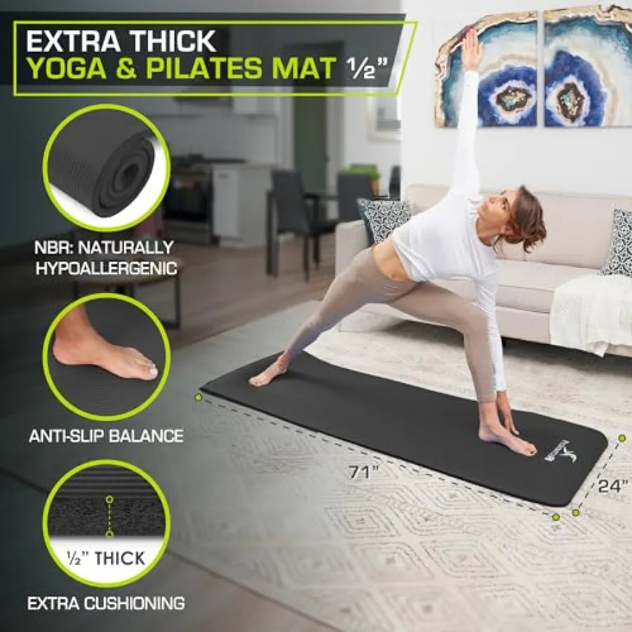 Extra Thick Yoga and Pilates Mat ½" 13mm or 1" (25mm), 71-inch Long High Density Exercise Mat with Comfort Foam and Carrying St mbzr