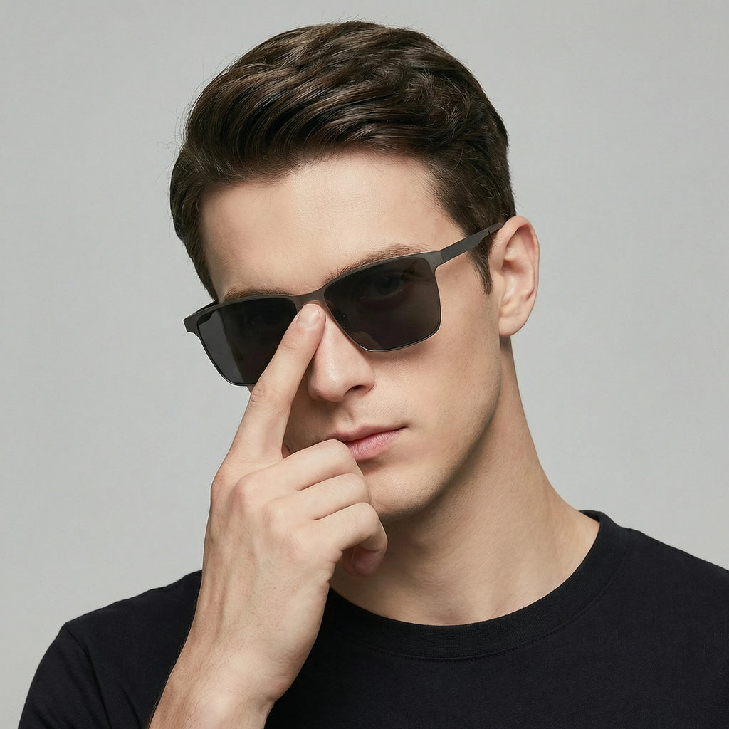 Polarized Sun Glasses Trendy Square Polarized Sunglasses Stainless Steel Sun Glasses Impact-Resistant Metal Frame Sunglasses