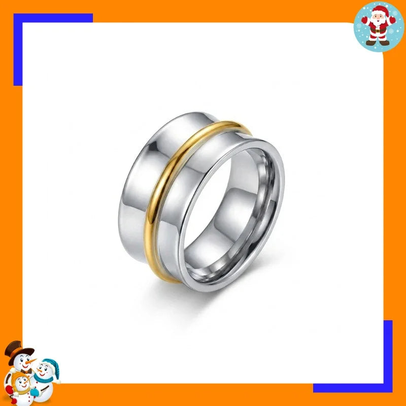 Minimalist Two-color Wide-edge Ring Commuting Versatile Titanium Steel Gold and Silver Contrasting Color Non-fading Ring