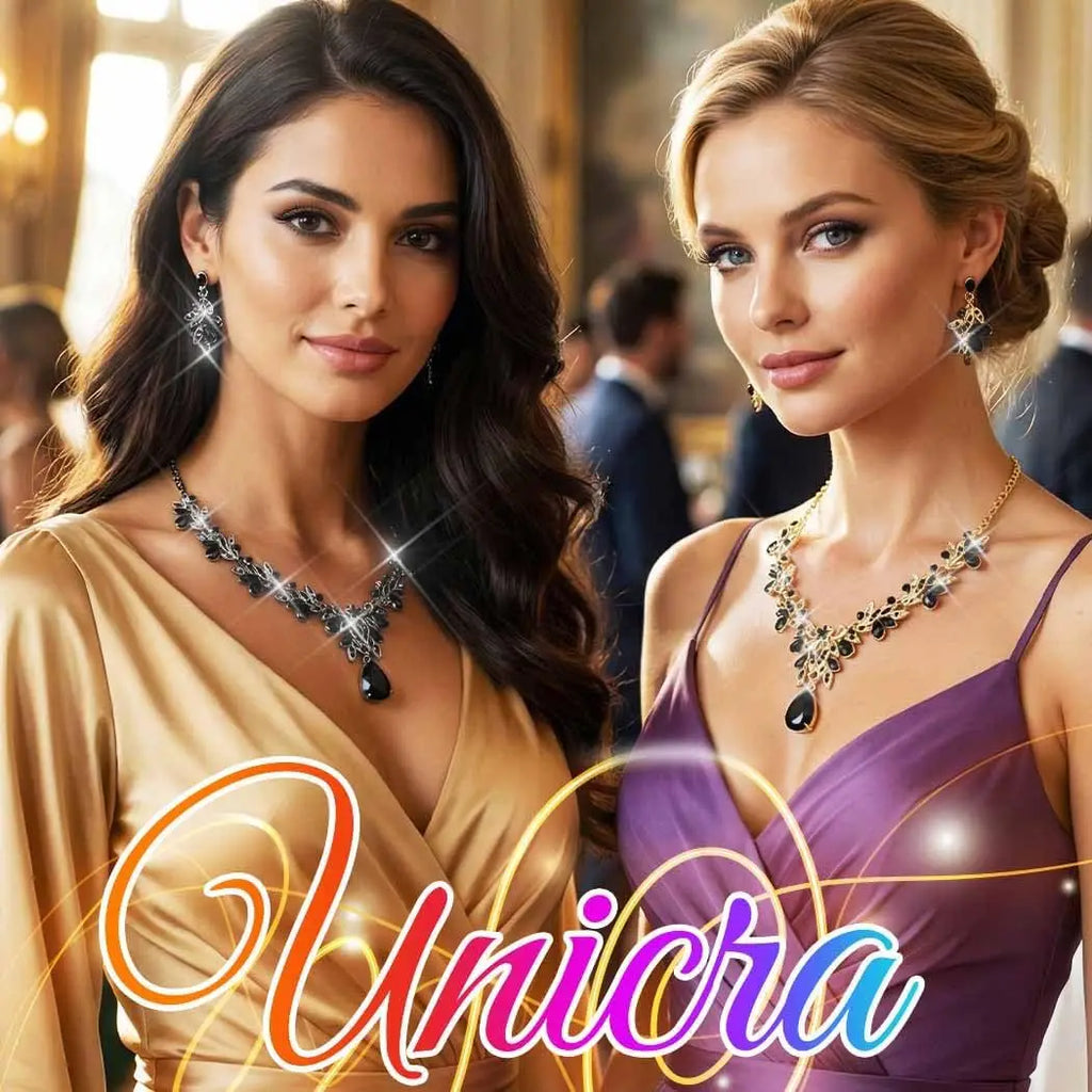 Unicra Rhinestone Bridal Wedding Jewelry Sets Gold Necklace Earrings Set Leaf Prom Formal Costume Jewelry Set for Women and Brides