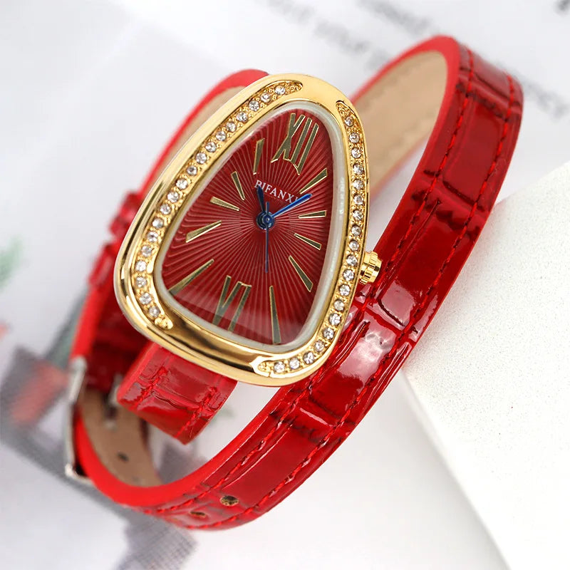 AAA Red Unique Top Brand Quartz Watches Women Fashion Snake Shape Simple Ladies Women's Watch Leather Strap Waterproof Watches