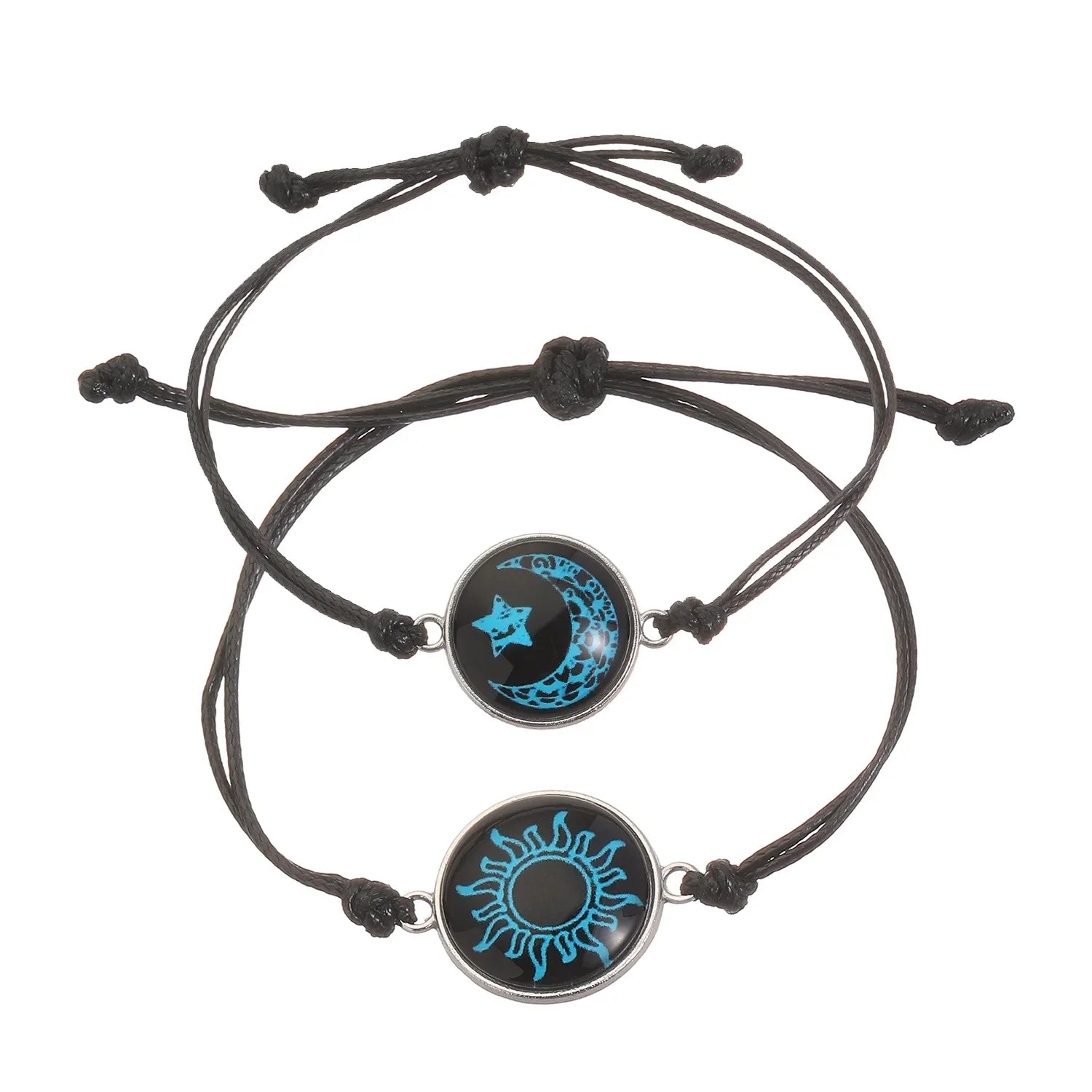Adjustable Handmade Braided Rope Couple Bracelets Glow In The Dark Sun Moon Glass Bead Wrist Jewelry Casual Fashion Matching Accessories