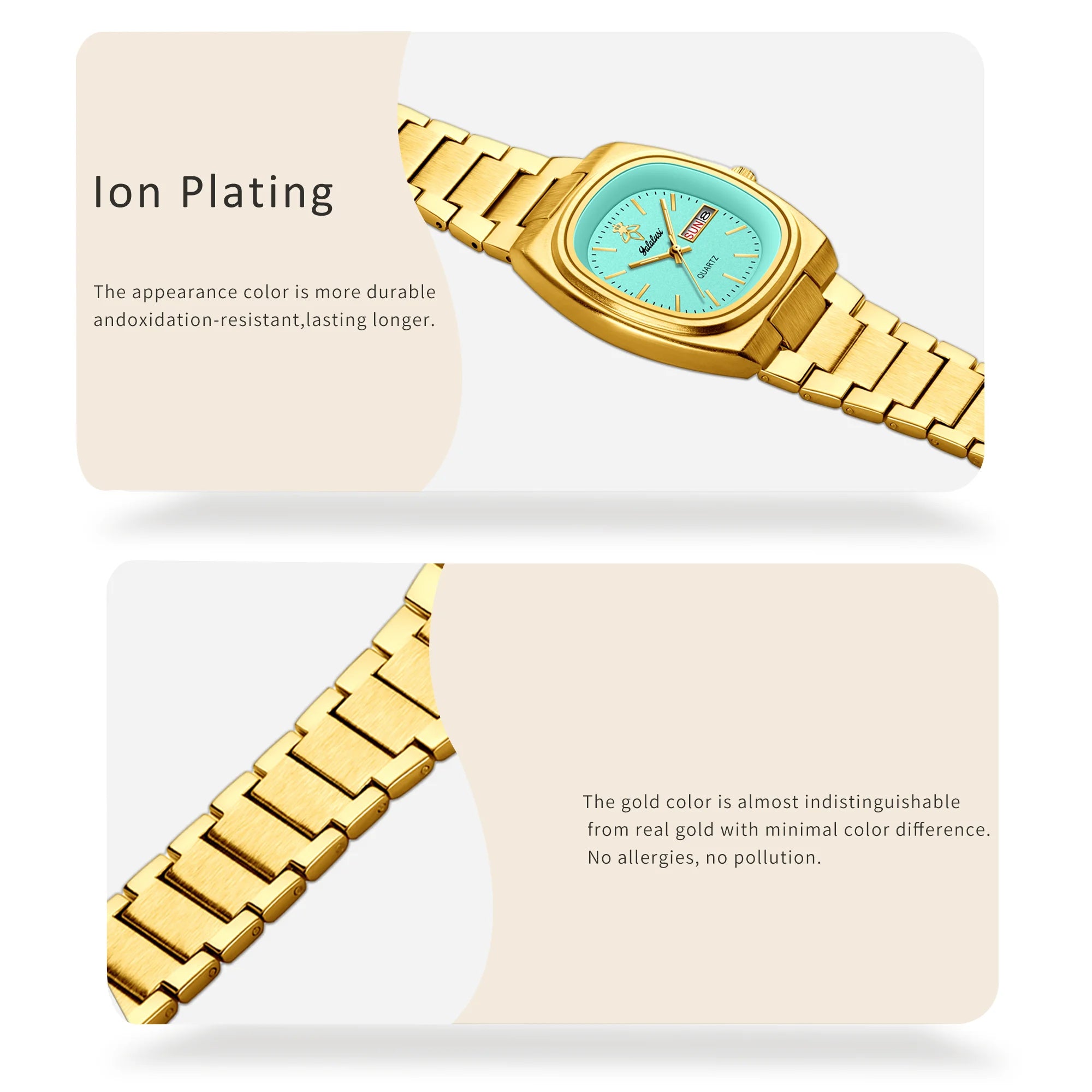 YaLaLuSi Vintage Tonneau Square White Dial Women Watch Day Date Display Brushed Solid Link Gold Bracelet Quiet Luxury Waterproof Ladies Quartz Wristwatch For Office Daily Commute