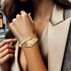 A women's golden snake shaped bracelet with hollowed out design, fashionable and elegant quartz watch, high-end accessory mbzr