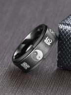 1pc Men's Stainless Steel Yin Yang Bagua Rotating Ring, Black Jewelry Accessory