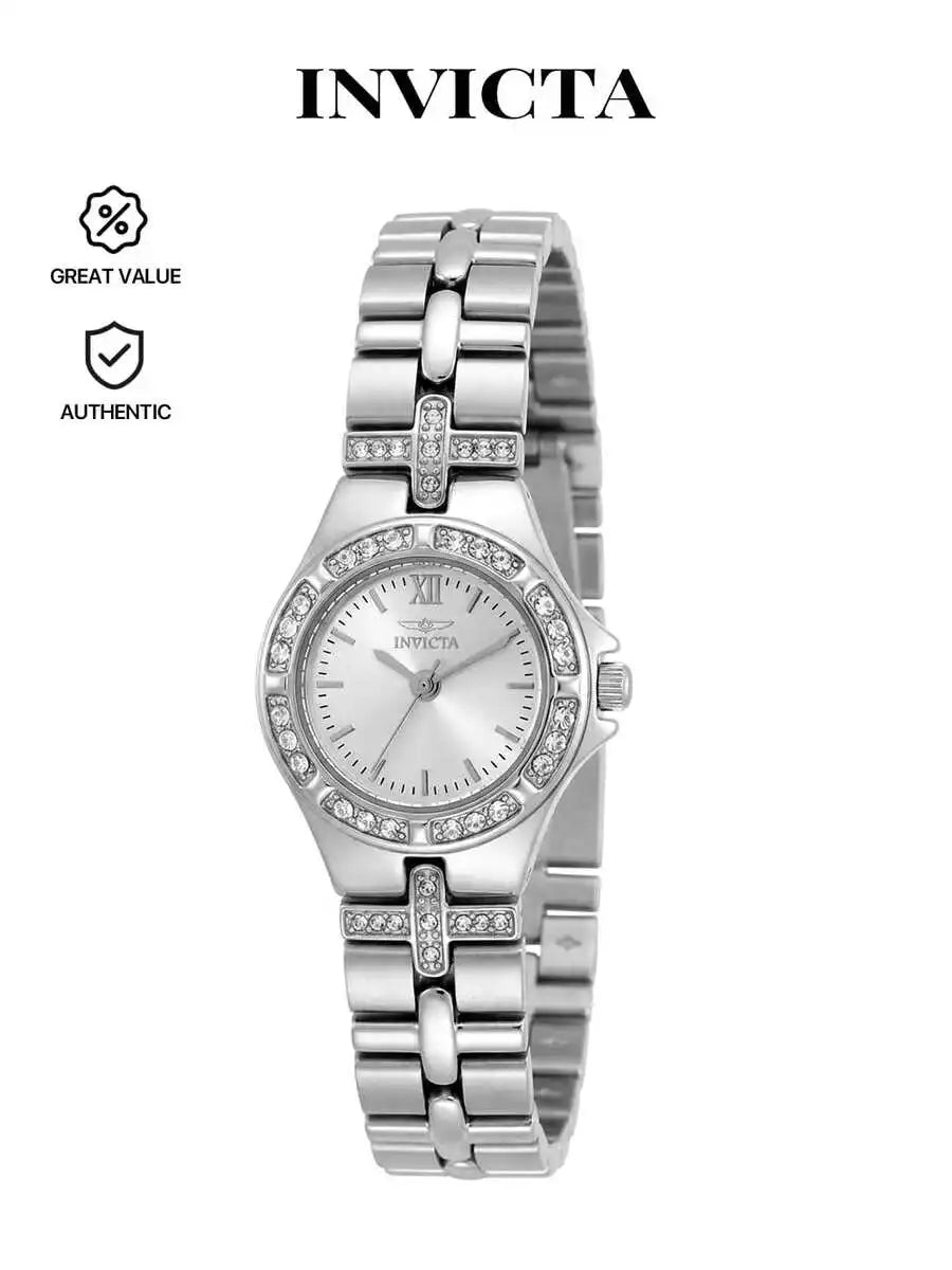 Invicta Authentic Women's Quartz Watch 843836001328 Silver Stainless Steel Bracelet Waterproof 3-Hand Analog Timepiece - Summer