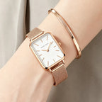 Hannah Martin Womens Watch US Local Shipping Square 34mm Dial Simple Bar Scale Silver Stainless Steel Milan Strap Japanese Original Quartz Movement Clock Nordic Fashion Style Suitable for Various Dressing Styles, Women Gift C