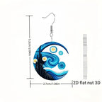 1 pair of Van Gogh starry sky pattern acrylic earrings, moon black cat unique ladies earrings