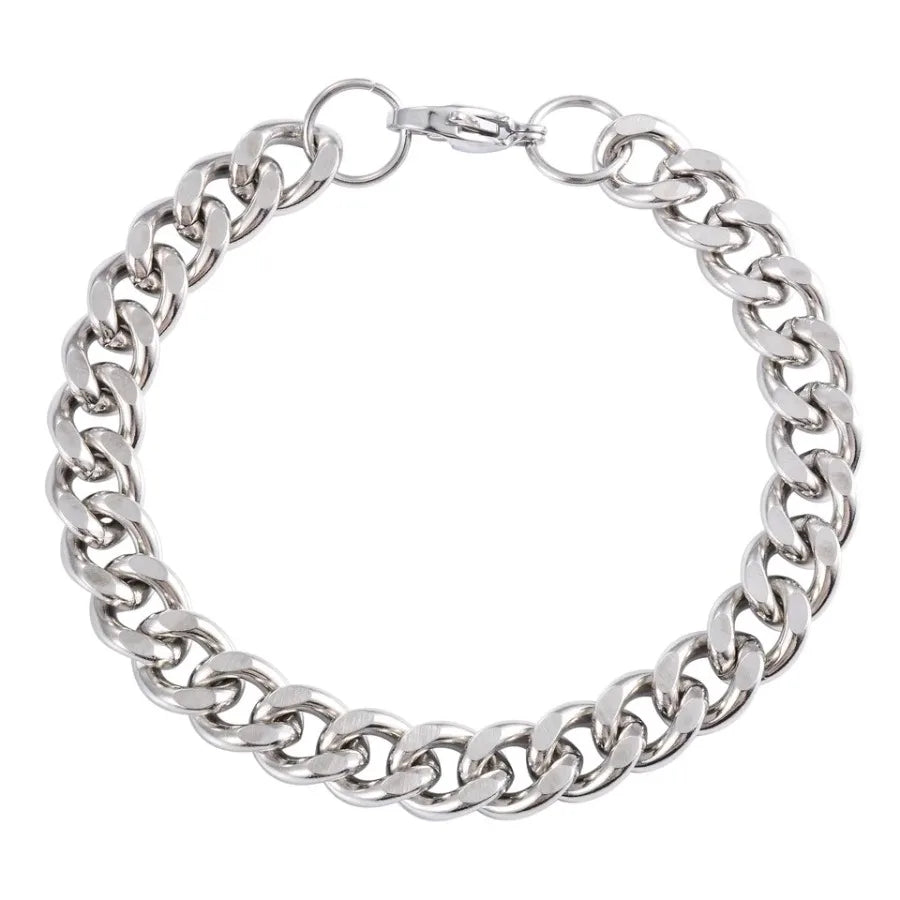 Men's Chunky Stainless Steel Miami Cuban Chain Bracelet Punk Wristband Silver Color Bangle Jewelry Accessory for Foot Hand Chai