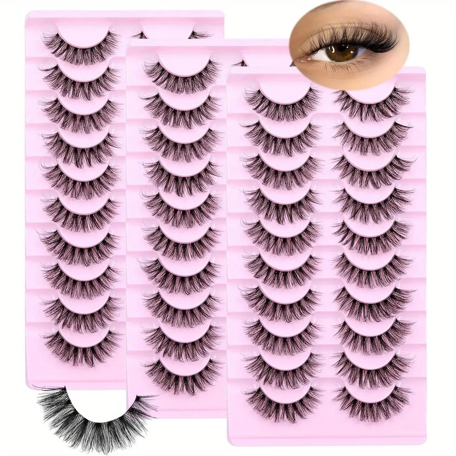 30Pairs 3-Pack  Fluffy False Eyelashes Wispy Lashes 3D Volume Strip Lashes D Curl Fake Eyelashes with Clear Band Eye Lashes mbzr