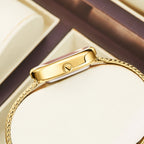 YaLaLuSi Oval Pink  Dial Gold Herringbone Mesh Women Watch Tiny Diamond Index Minimal Thin Case Ladies Quartz Bracelet Dress Wristwatch