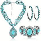 Women's Three-Piece Bohemian Jewelry Set, including a long necklace with Bohemian pendant, stackable bracelets and drop earrings mbzr