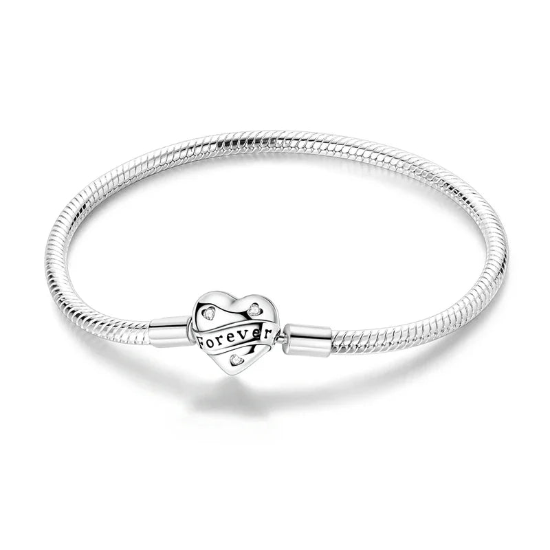 Silver 925 Bracelet Original Bracelets Colorful Zircon Heart Flower Cat Snake Chain For DIY Charms 17-20CM Luxury Jewelry Gifts mbzr