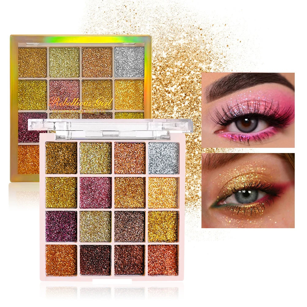 16 Colors Ultra Sparkle Glitter Eyeshadow Palette Waterproof Long-Lasting Highly Pigmented Shimmer Makeup,Party Cosmetics mbzr