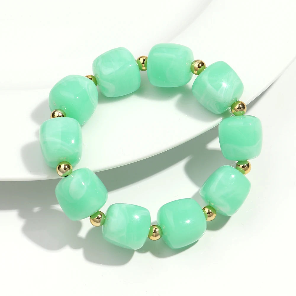 Exaggerated Geometric Beaded Acrylic Elastic Bracelets for Women Men Boho Trendy Square Beads Stack Bangle Retro Jewelry Gift mbzr