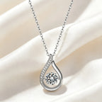 925 Sterling Silver Teardrop Shape Moissanite Pendant Necklace for Women, Round Brilliant Cut Center Stone Dainty Water Drop Charm Chain, Elegant Wedding Bridal Jewelry, Valentine's Day Anniversary Birthday Proposal Gift for