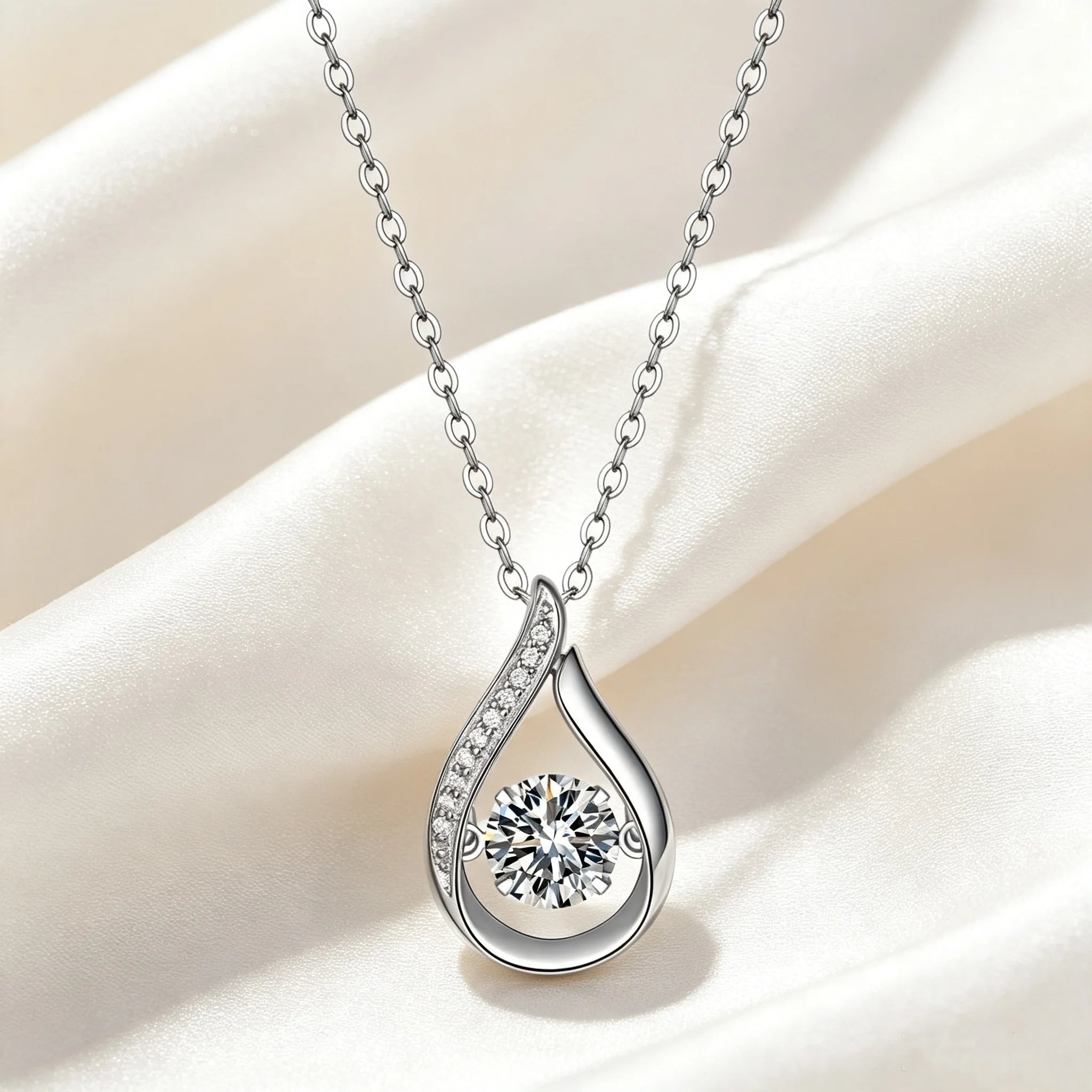 925 Sterling Silver Teardrop Shape Moissanite Pendant Necklace for Women, Round Brilliant Cut Center Stone Dainty Water Drop Charm Chain, Elegant Wedding Bridal Jewelry, Valentine's Day Anniversary Birthday Proposal Gift for