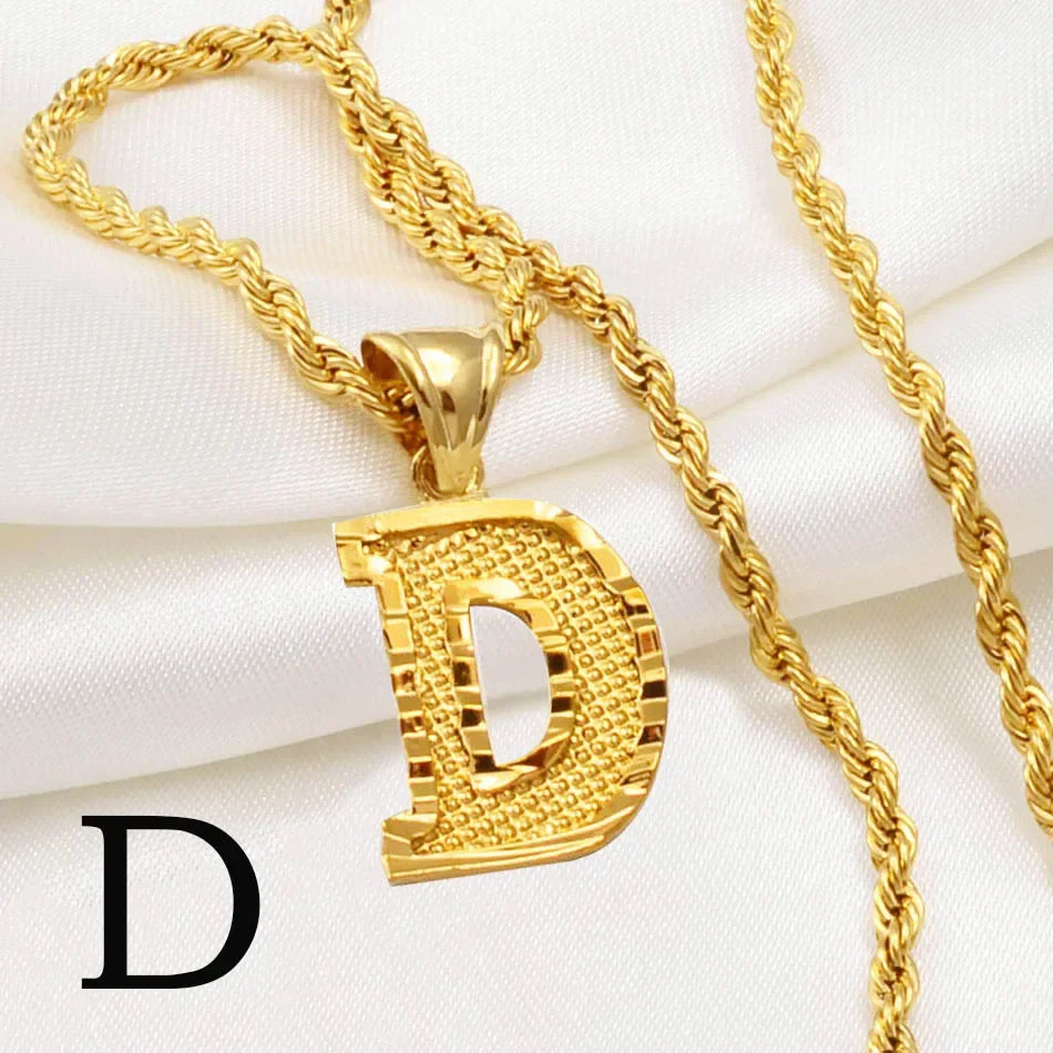 A-Z letter necklace, men's and women's gold-plated initials pendant rope chain, English letter jewelry Daily WearO mbzr