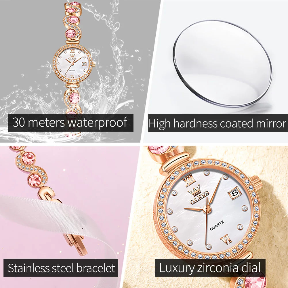 OLEVS 5633 Women Watch Dress Elegant All Diamond Bracelet Luxury Original Waterproof Watch HD Automatic Date Women Quartz Watch mbzr