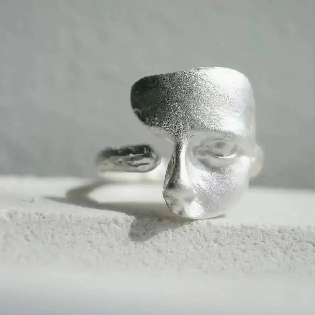 Sterling Silver Sanding Face Adjustable Ring Women Men Luxury
