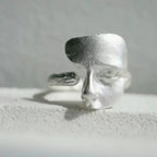 Sterling Silver Sanding Face Adjustable Ring Women Men Luxury