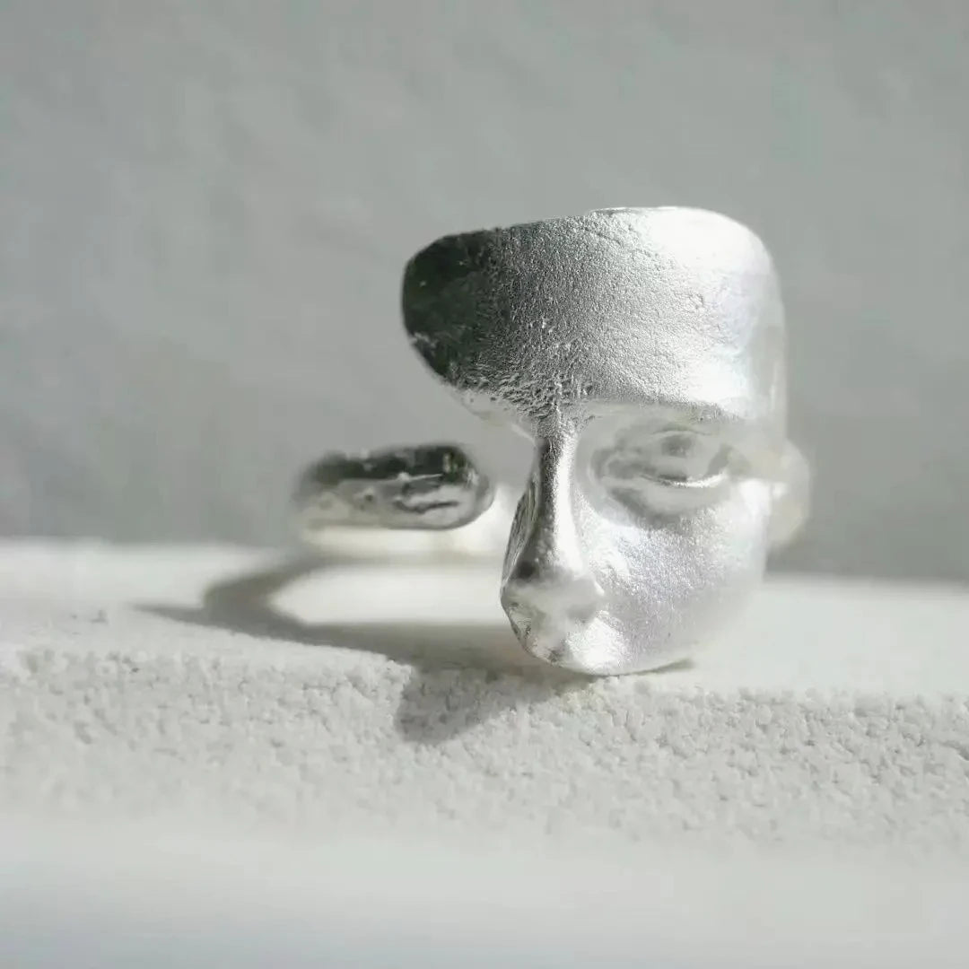 Sterling Silver Sanding Face Adjustable Ring Women Men Luxury