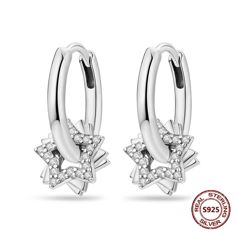 Fine Jewelry 925 Silver Rose Gold Plated Zircon Sparklin Hoop Earrings For Women mbzr