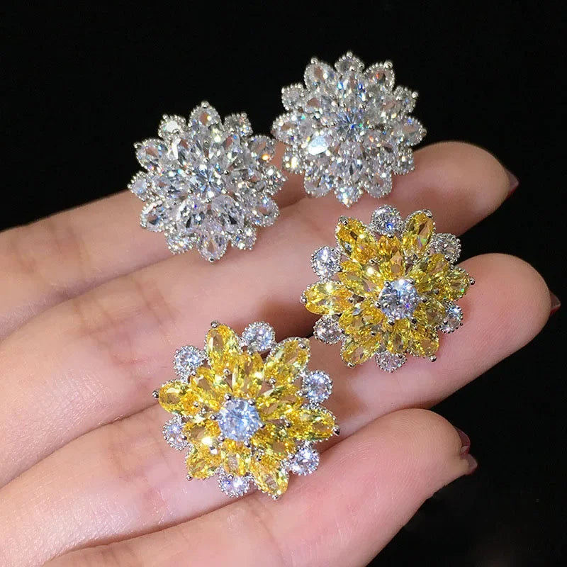 Cute Big AAAAA Bling Cubic Zirconia 925 Silver Needle Stud Earrings Fashionable Flower Earring for Women Jewelry Gift Brincos mbzr