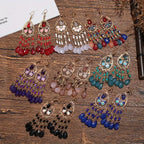 Ethnic style retro water droplet shaped long women's earrings, bohemian style with rice bead decoration fashionable women's earrings, daily wear jewelry accessories for her gift