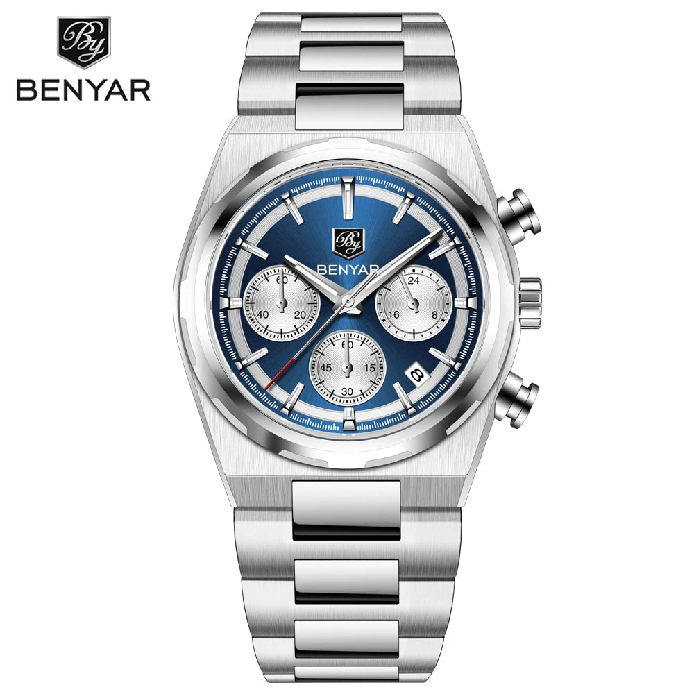 2026 New BENYAR Men's Watches Top Brand Luxury Quartz Watch Men Chronograph Waterproof Luminous Stainless steel Man Gift Clock mbzr