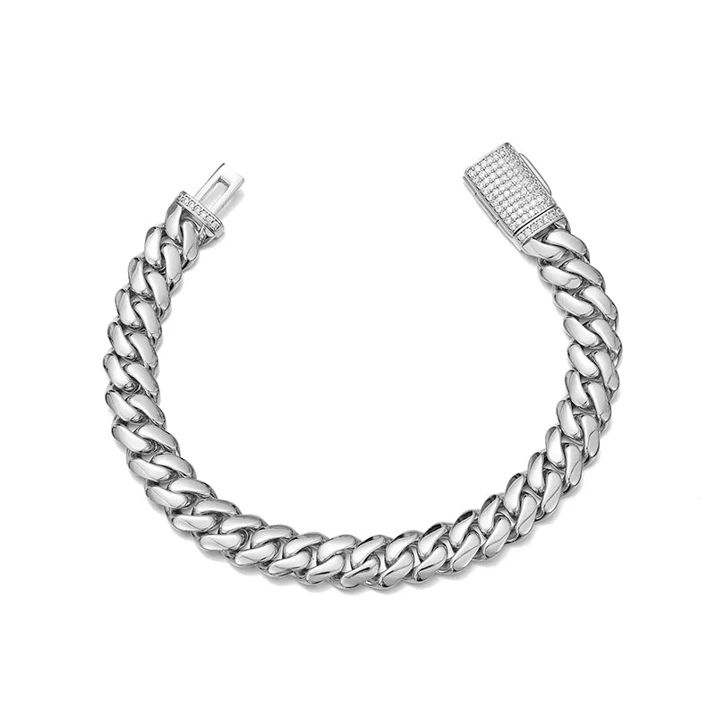 8/10/12/14mm Solid Stainless Steel Cuban Miami Link Chain Bracelets for Men Hip Hop Bling Iced out Rapper Jewelry