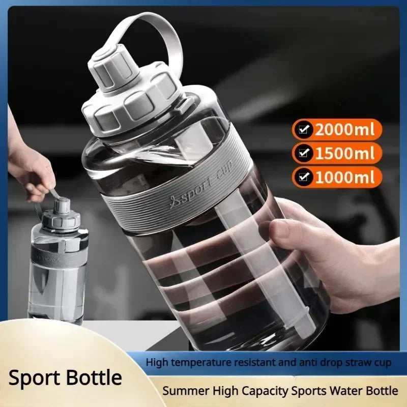 2 Liter Big Water Bottle With Straw 2L/1.5L/1L Large Capacity School Gym Sports Drinking Bottles Fitness botella de agua 물병 mbzr