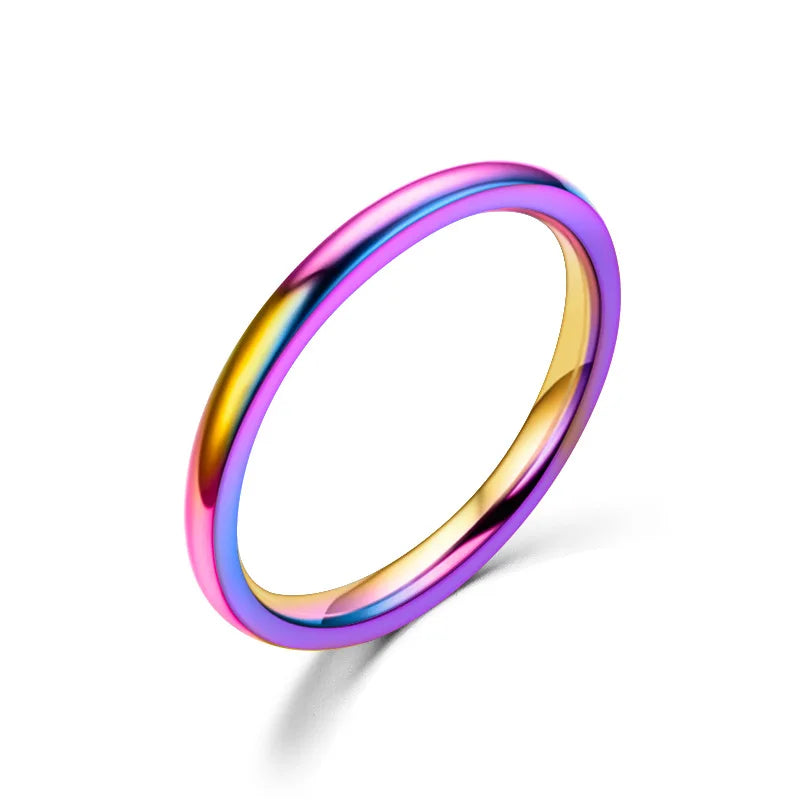 1PC 2mm Thin Stainless Steel Rings Rose Gold Fashion Simple Titanium Steel Rings for Women Girl Gifts
